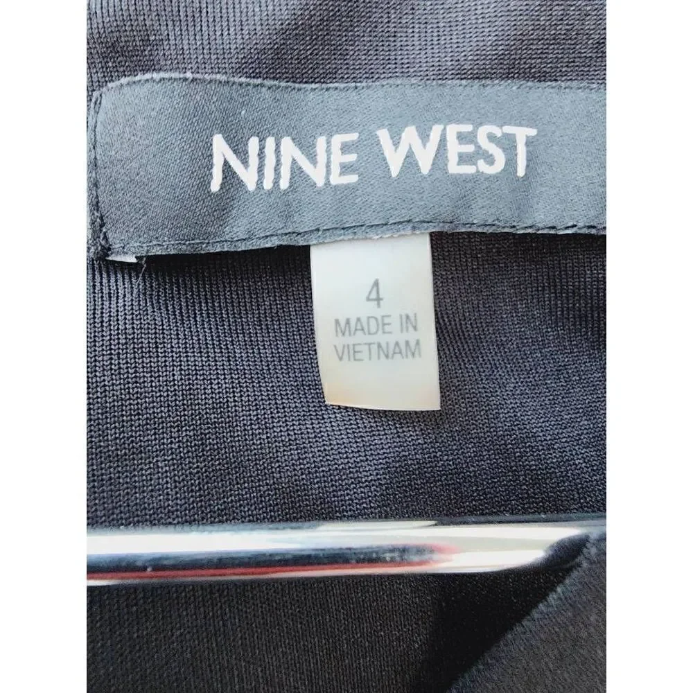 Nine West Womens Jumpsuit Black Surplice Neck Sleeveless Long Wide Leg Pleats 4